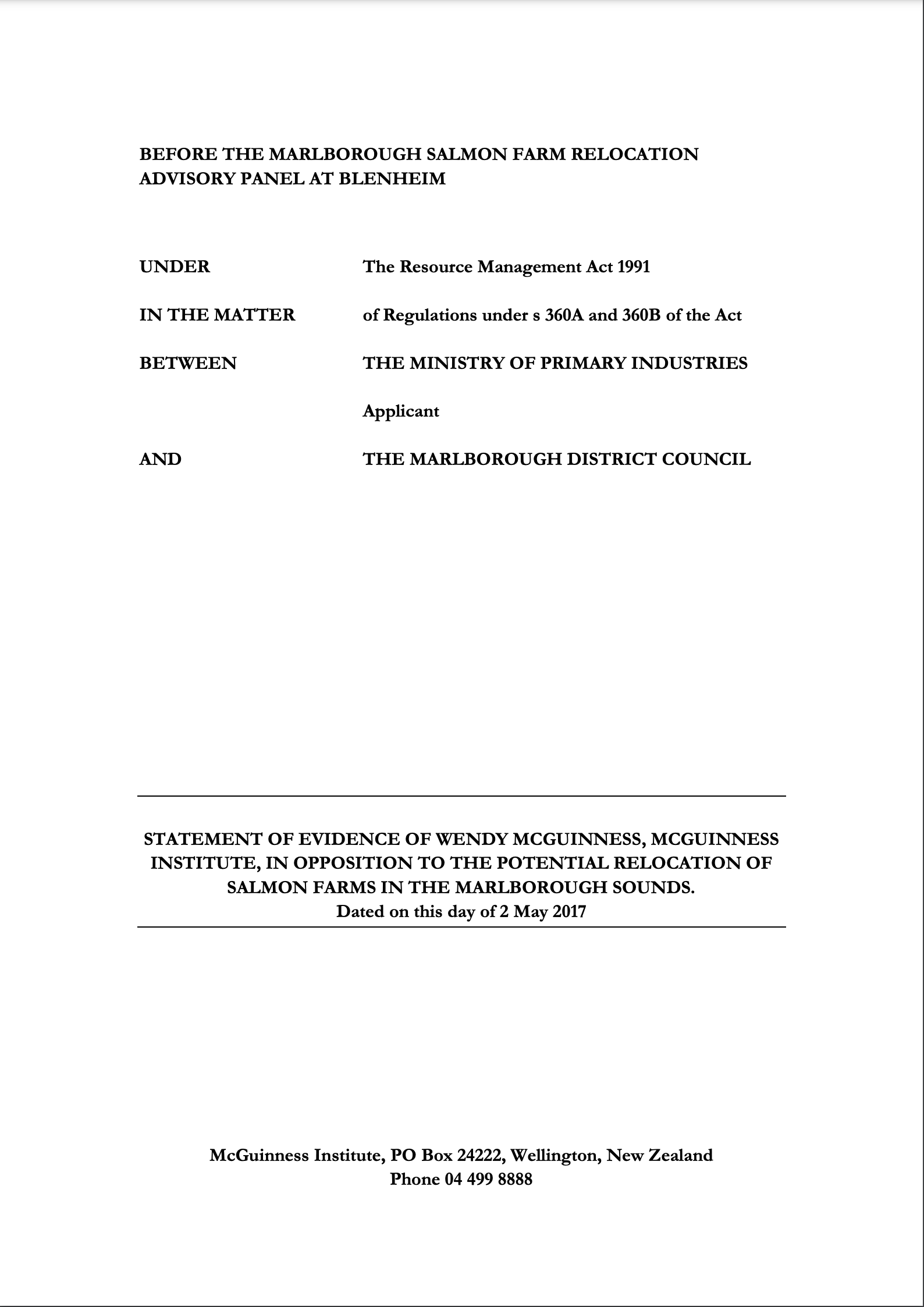 Submission 2017 /01 – Potential relocation of salmon farms in the Marlborough Sounds